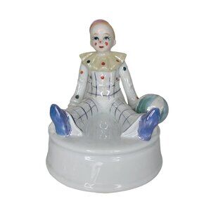 Vintage Avon Porcelain Clown spinning music Box pastel colorful works